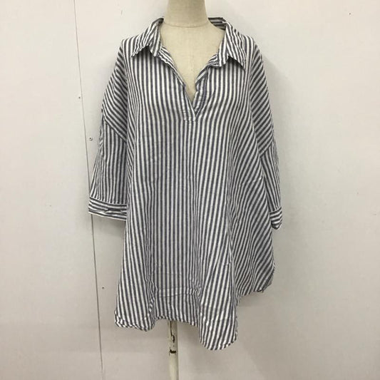サマンサモスモス Samansa Mos2 カットソー 七分袖 1710083 後ろ開き スキッパーチュニック FREE ストライプ 白 / ホワイト / X 紺 / ネイビー /  レディース USED 古着 中古 10109060