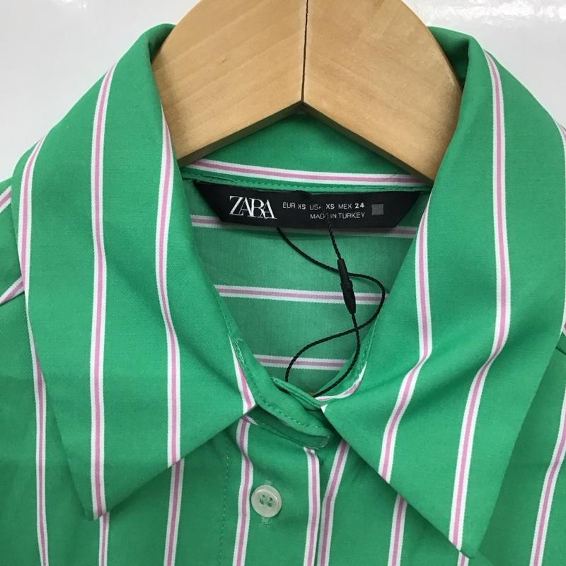 ザラ ZARA シャツ、ブラウス 長袖 3666 165 131 オーバーサイズ XS ストライプ 緑 / グリーン / X 白 / ホワイト / X 桃 / ピンク / レディース USED 古着 中古 10131306