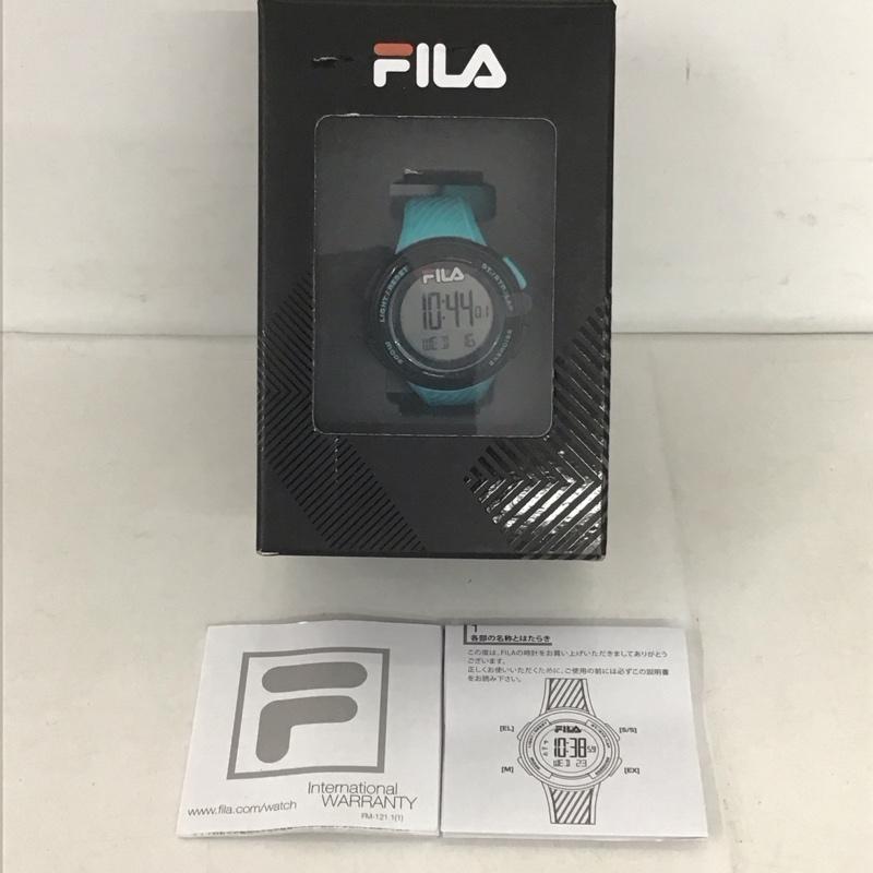 フィラ FILA 腕時計 デジタル 38-163 箱有 ロゴ、文字 水色 / ライトブルー / X 黒 / ブラック / レディース USED 古着 中古 10134449
