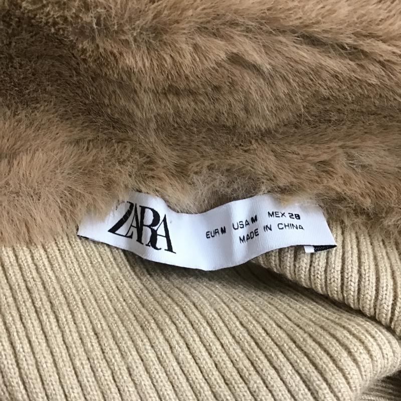 ザラ ZARA ニット、セーター 長袖 長袖ニットカットソー タイトニット セーター カラージップカットソー ファー M 無地 茶 / ブラウン /  レディース USED 古着 中古 10105645