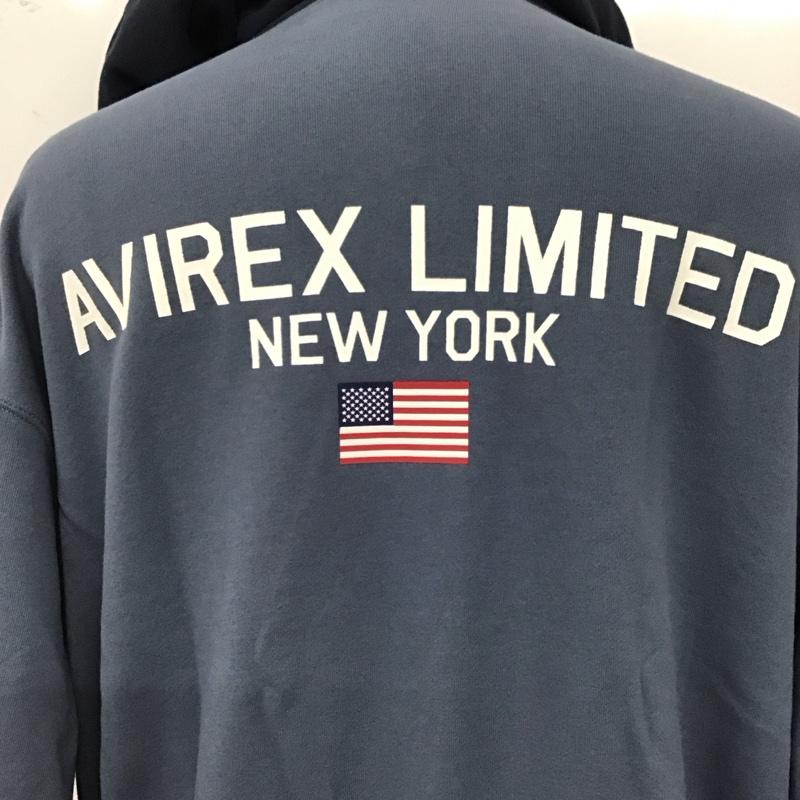 アヴィレックス AVIREX パーカー 長袖 長袖パーカー フード付きパーカー プリントスウェット トレーナー L ロゴ、文字 紺 / ネイビー /  メンズ USED 古着 中古 10120619