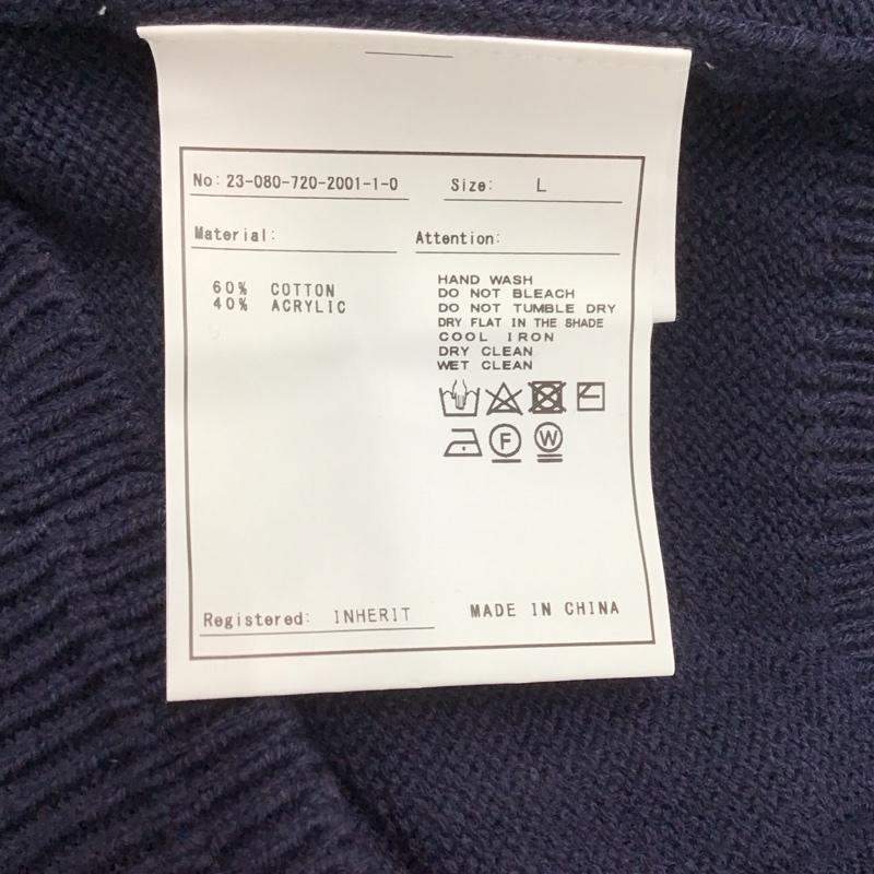 インヘリット INHERIT ニット、セーター 長袖 長袖ニットカットソー クルーネック セーター L ロゴ、文字 紺 / ネイビー / メンズ USED 古着 中古 10127087
