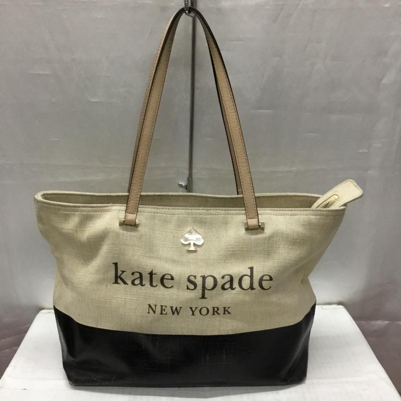ケイトスペード Kate Spade トートバッグ トートバッグ PXRU5024 バイカラー レザー ジュートキャンバス ロゴ、文字 ベージュ / ベージュ / X 黒 / ブラック / レディース USED 古着 中古 10107884