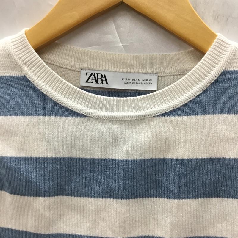 ザラ ZARA タンクトップ タンクトップ 3519 030 080 クロップド丈 ニット M ボーダー柄 アイボリー / アイボリー / X 水色 / ライトブルー / レディース USED 古着 中古 10118999