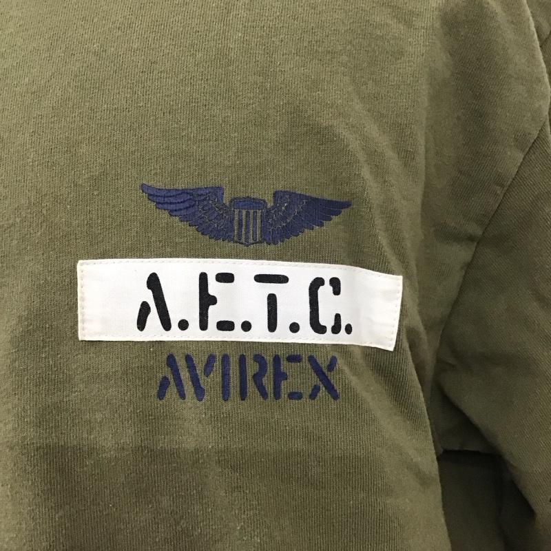 アヴィレックス AVIREX Tシャツ 長袖 長袖カットソー プリントTシャツ クルーネックカットソー XL ロゴ、文字 カーキ / カーキ /  メンズ USED 古着 中古 10112709