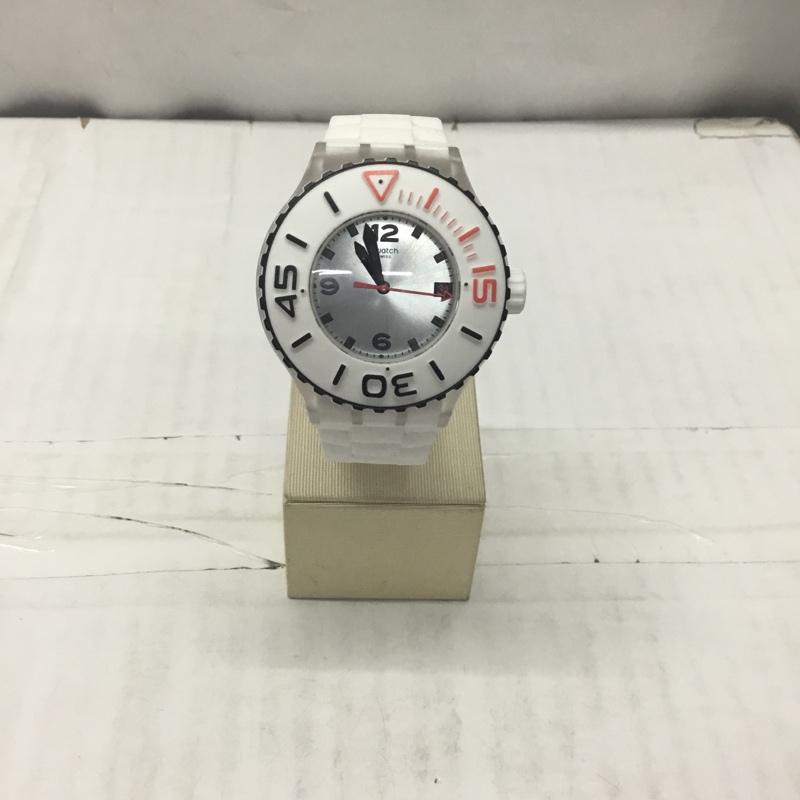 スウォッチ Swatch 腕時計 アナログ(クォーツ式) ロゴ、文字 白 / ホワイト / X 黒 / ブラック / メンズ USED 古着 中古 10114208
