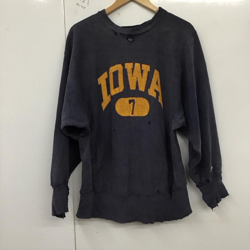チャンピオン Champion トレーナー 長袖 長袖カットソー トレーナー クルーネック 80s 2段 M ロゴ、文字 紺 / ネイビー / メンズ USED 古着 中古 10130092