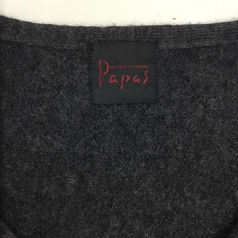 パパス PAPAS カーディガン 長袖 長袖カーディガン 長袖カットソー ノーカラージャケット 前開カーディガン M ロゴ、文字 灰 / グレー / メンズ USED 古着 中古 10122304