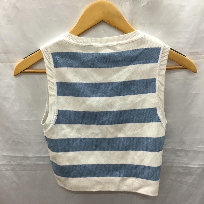 ザラ ZARA タンクトップ タンクトップ 3519 030 080 クロップド丈 ニット M ボーダー柄 アイボリー / アイボリー / X 水色 / ライトブルー / レディース USED 古着 中古 10118999