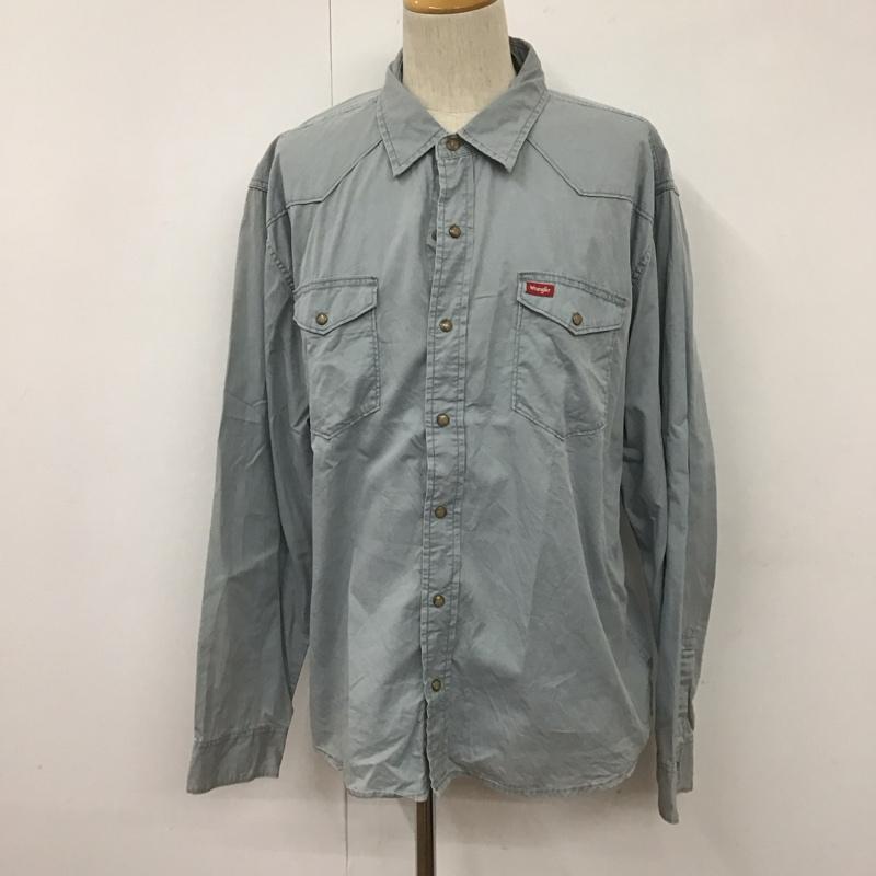 ラングラー Wrangler シャツ、ブラウス 長袖 長袖シャツ カラーシャツ ポケットシャツ 長袖カットソー 古着 XXL ロゴ、文字 水色 / ライトブルー /  メンズ USED 古着 中古 10108694