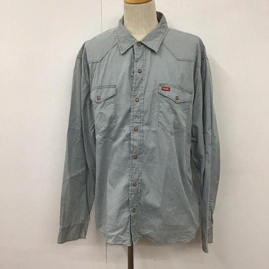 ラングラー Wrangler シャツ、ブラウス 長袖 長袖シャツ カラーシャツ ポケットシャツ 長袖カットソー 古着 XXL ロゴ、文字 水色 / ライトブルー /  メンズ USED 古着 中古 10108694
