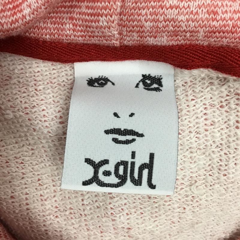 エックスガール X-girl パーカー 半袖 半袖パーカー ジップアップパーカー スウェット 1 ロゴ、文字 赤 / レッド / レディース USED 古着 中古 10118445