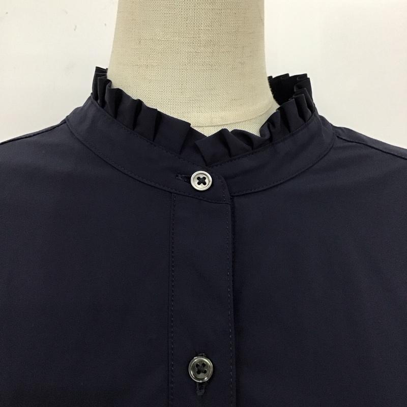 グリーンレーベルリラクシング green label relaxing シャツ、ブラウス 長袖 3511-167-1356 フリルスタンド XS 無地 紺 / ネイビー / レディース USED 古着 中古 10109663