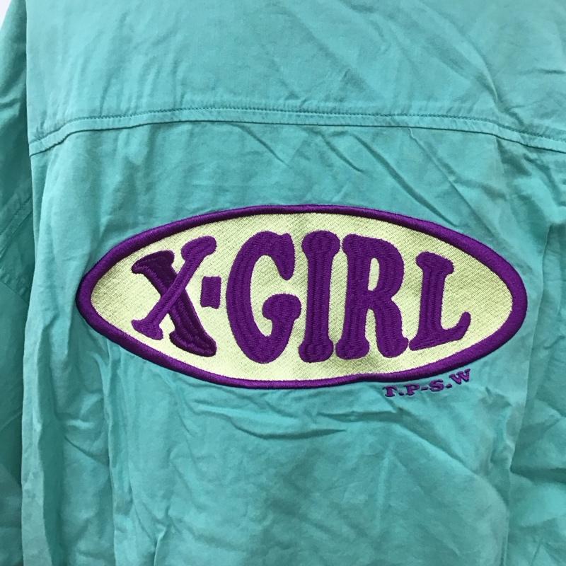 エックスガール X-girl シャツ、ブラウス 半袖 105212014005 CHUBBYOVALLOGOOPENCOLLARSHIRT 半袖シャツ M ロゴ、文字 青 / ブルー / レディース USED 古着 中古 10122529