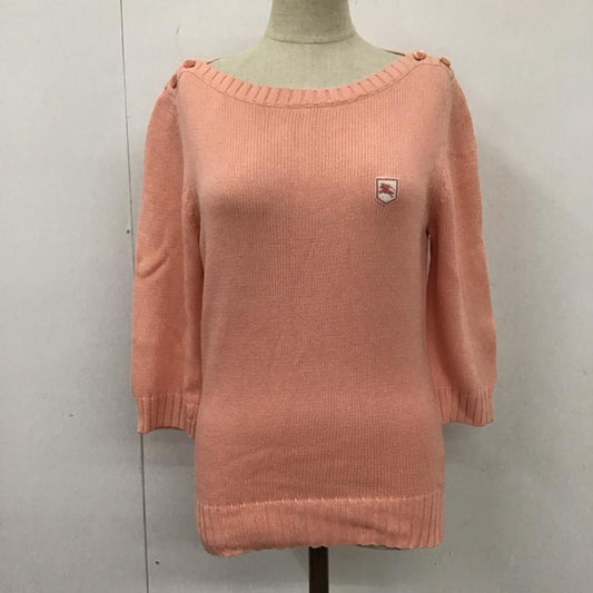 バーバリーブルーレーベル BURBERRY BLUE LABEL ニット、セーター 七分袖 FB562-241-14 ボートネック コットン 38 ワンポイント 桃 / ピンク /  レディース USED 古着 中古 10116757