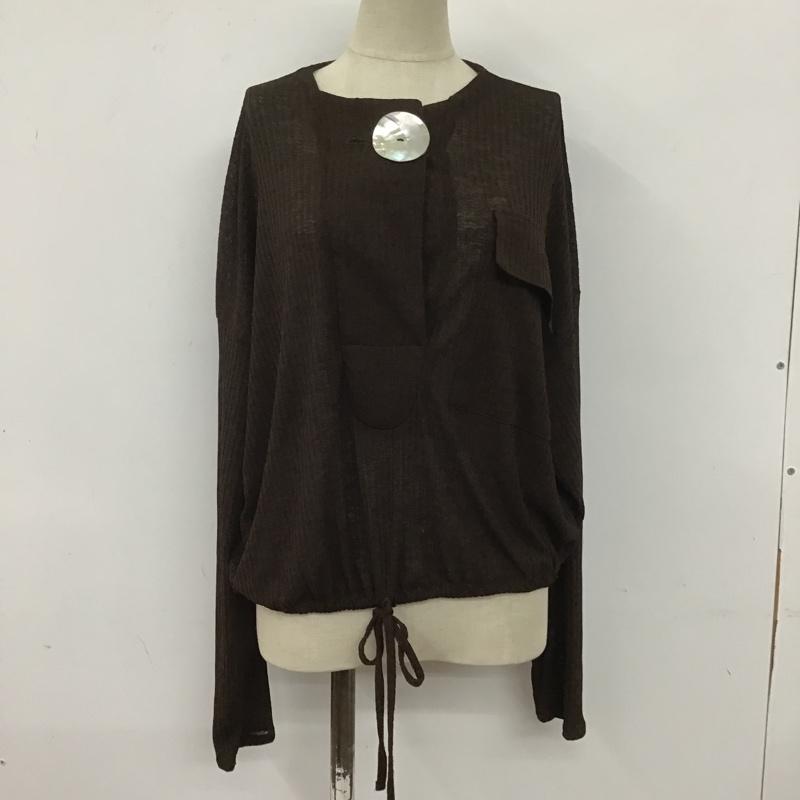 ザラ ZARA カットソー 長袖 胸ポケット 裾ギャザー 前ボタン S 無地 茶 / ブラウン /  レディース USED 古着 中古 10107155