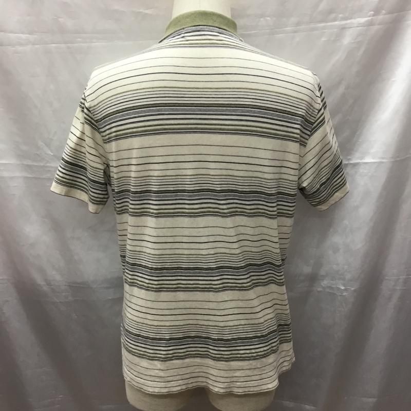 チャップス CHAPS カットソー 半袖 1625-3030 ハーフジップ 襟付き ポロシャツ ボーダー M ワンポイント 紺 / ネイビー / X カーキ / カーキ / X アイボリー / アイボリー / メンズ USED 古着 中古 10115533