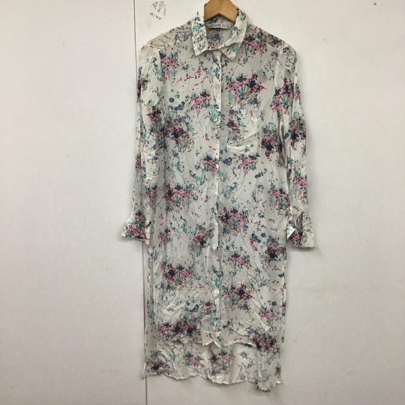 ザラ ZARA ワンピース ロングスカート シャツワンピース M 総柄 X 花柄 白 / ホワイト / レディース USED 古着 中古 10128870