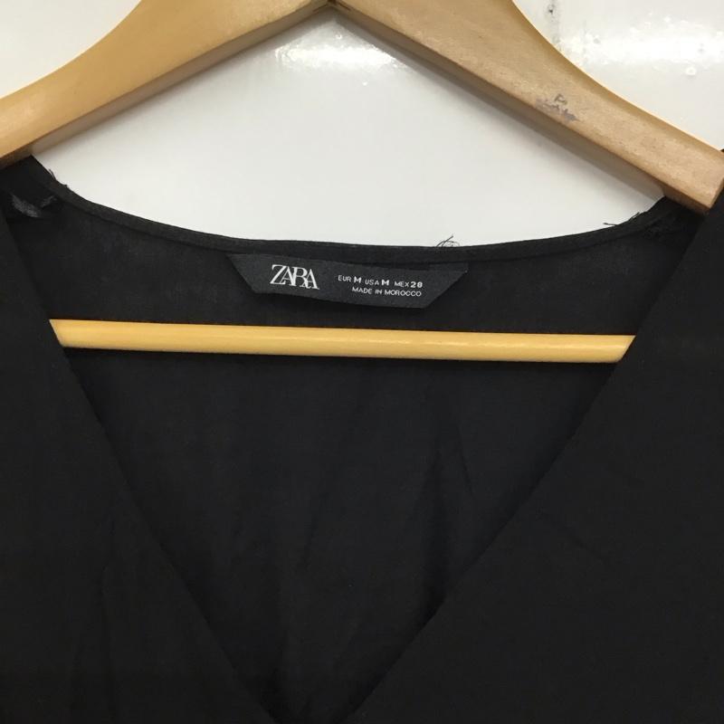 ザラ ZARA ワンピース ひざ丈スカート 半袖ワンピース フレアスカート 前開き M 無地 黒 / ブラック / レディース USED 古着 中古 10138310