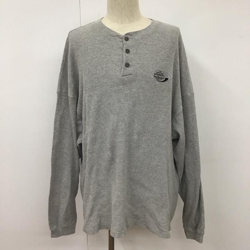 ハーレーダビッドソン Harley-Davidson カットソー 長袖 長袖カットソー ヘンリーネックカットソー 長袖Tシャツ ロングスリーブカットソー 古着 ロゴ、文字 灰 / グレー / メンズ USED 古着 中古 10107732