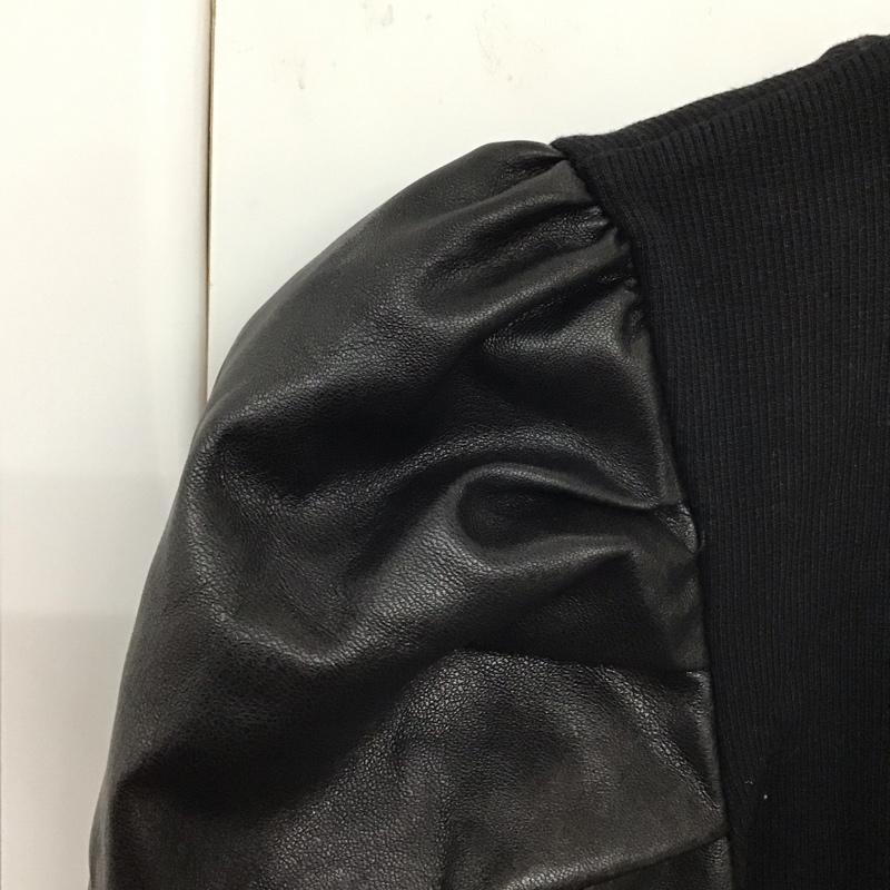 ザラ ZARA カットソー 長袖 0264/303/800 フェイクレザーリブニット スイッチング カットソー S 無地 黒 / ブラック / レディース USED 古着 中古 10131027