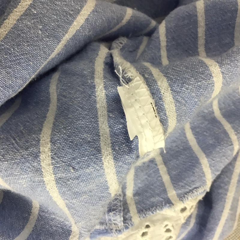 ザラティーアールエフ ZARA TRF カットソー 七分袖 ベルト付き 裾レース S ストライプ 水色 / ライトブルー / X 白 / ホワイト /  レディース USED 古着 中古 10112001