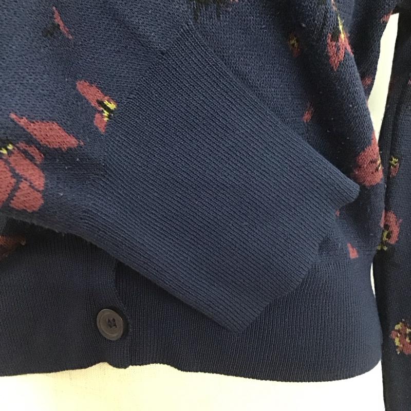 ザラ ZARA カーディガン 長袖 長袖カーディガン 長袖カットソー ノーカラージャケット 前開カーディガン L プリント 紺 / ネイビー / レディース USED 古着 中古 10124344
