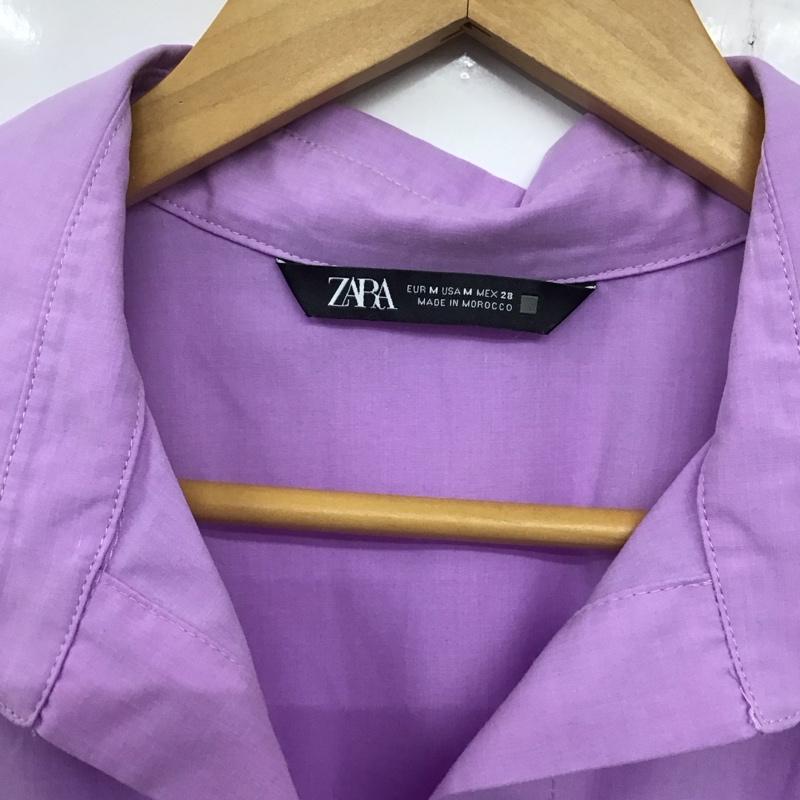 ザラ ZARA ワンピース ロングスカート 長袖シャツワンピース 前空きロングワンピース M 無地 紫 / パープル / レディース USED 古着 中古 10137557