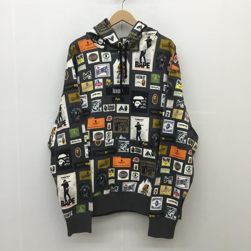 アベイシングエイプ A BATHING APE パーカー 長袖 MULTI LABEL RELAXED FIT PULLOVER HOODIE XL 総柄 ダークグレー / ダークグレー / メンズ USED 古着 中古 10107081