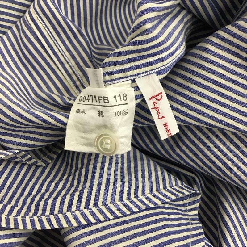パパス PAPAS シャツ、ブラウス 長袖 長袖シャツ ストライプシャツ カラーシャツ L ストライプ 白 / ホワイト / X 青 / ブルー / メンズ USED 古着 中古 10141024