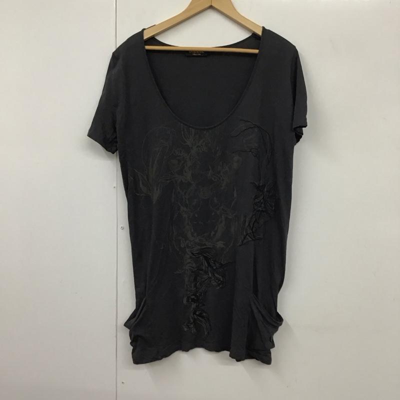 ディーゼル DIESEL Tシャツ 半袖 Uネック ロング丈 XS プリント チャコールグレー / チャコールグレー / レディース USED 古着 中古 10130592