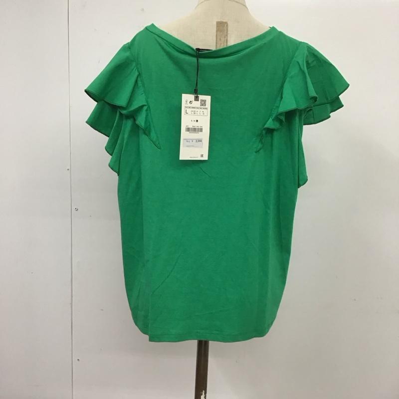 ザラ ZARA カットソー 半袖 5644 002 500 フリル袖 Vネック L 無地 緑 / グリーン / レディース USED 古着 中古 10119381