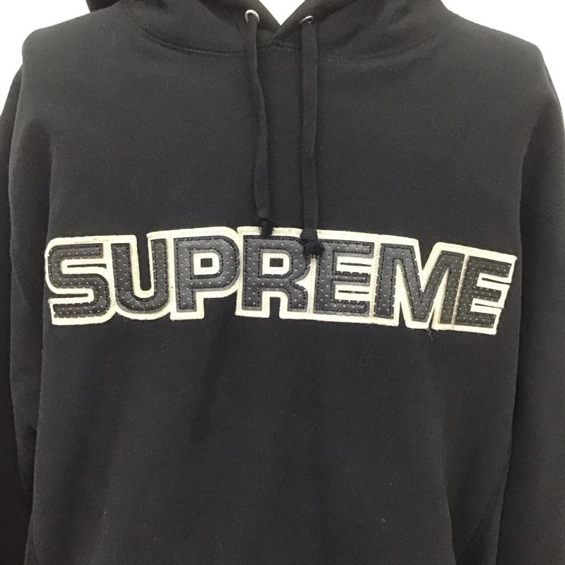 シュプリーム Supreme パーカー 長袖 18A/W レザーロゴスウェットパーカー 長袖パーカー トレーナー XL ロゴ、文字 黒 / ブラック / メンズ USED 古着 中古 10107392