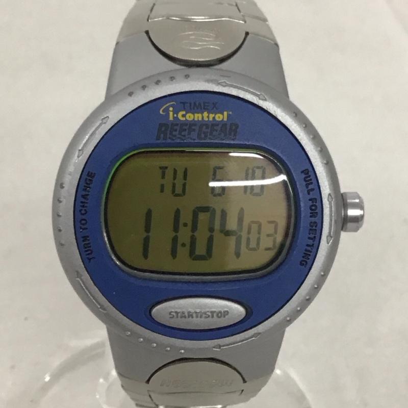 タイメックス TIMEX 腕時計 デジタル i-control REEFGEAR ロゴ、文字 銀 / シルバー / X 青 / ブルー / メンズ USED 古着 中古 10132451