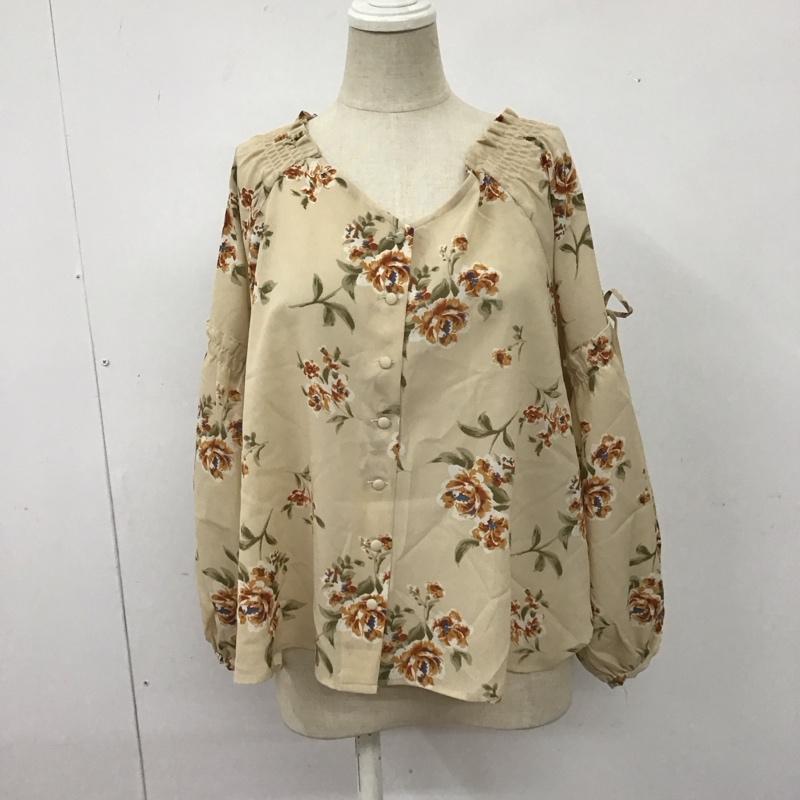 ワンアフター アナザー ナイスクラップ one after another NICE CLAUP カットソー 長袖 300260 フルールレトロブラウス Vネック FREE 花柄 ベージュ / ベージュ /  レディース USED 古着 中古 10108317