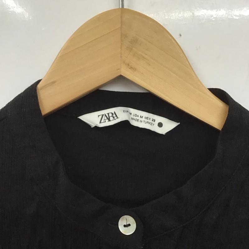 ザラ ZARA カットソー 長袖 9479 052 800 バンドカラー サイドスリット チュニック M 無地 黒 / ブラック / レディース USED 古着 中古 10129143