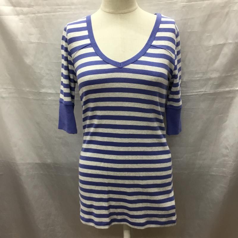 カルバン・クライン Calvin Klein カットソー 半袖 半袖カットソー プリントTシャツ Vネックカットソー ボーダー S ボーダー柄 灰 / グレー / X 水色 / ライトブルー / レディース USED 古着 中古 10118069