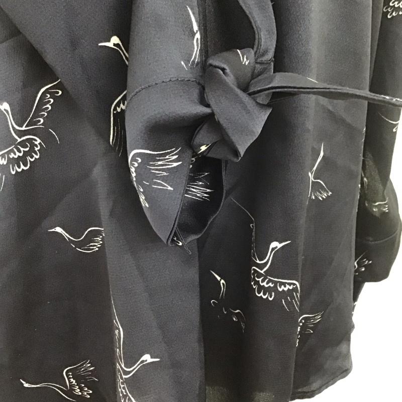 ザラベーシック ZARA BASIC カットソー 七分袖 ノーカラー スキッパー 鳥 XS 総柄 紺 / ネイビー /  レディース USED 古着 中古 10114105