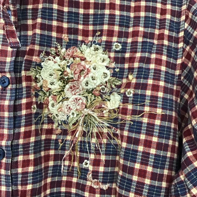 ピンクハウス PINK HOUSE シャツ、ブラウス 長袖 P013ZFB02 刺繍 ブーケ フリル襟 L チェック マルチカラー / マルチカラー / レディース USED 古着 中古 10138610