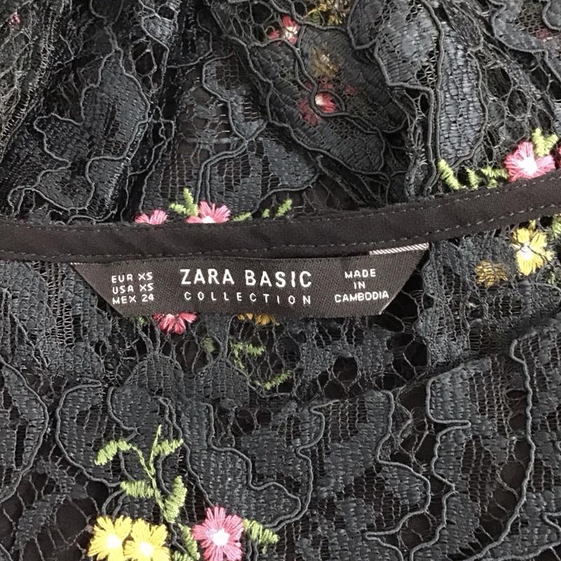 ザラ ZARA カットソー 七分袖 レース プルオーバー XS 刺繍 黒 / ブラック / レディース USED 古着 中古 10126484