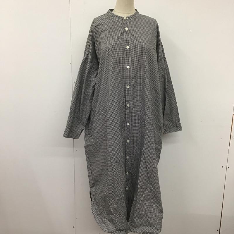 ひより HIYORI ワンピース ロングスカート AM-0298 バンドカラー シャツワンピース FREE チェック 白 / ホワイト / X 黒 / ブラック / レディース USED 古着 中古 10123042