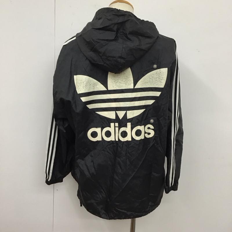 アディダス adidas パーカー 長袖 asr-8181 ナイロンジャケット プルオーバーパーカー スポーツウェア 90s デサント社 無地 黒 / ブラック / メンズ USED 古着 中古 10123673