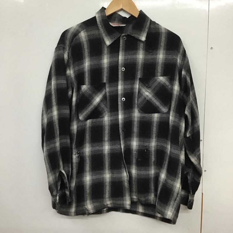 ダンリバー Dan River シャツ、ブラウス 長袖 長袖シャツ チェックシャツ カラーシャツ M チェック X ダメージ加工 白 / ホワイト / X 黒 / ブラック / メンズ USED 古着 中古 10133072