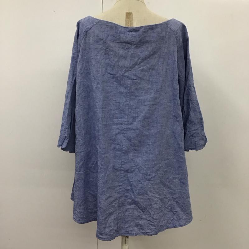 ザラベーシック ZARA BASIC カットソー 七分袖 3666 059 400 コットン リネン フレアスリーブ M 無地 青 / ブルー / レディース USED 古着 中古 10117705