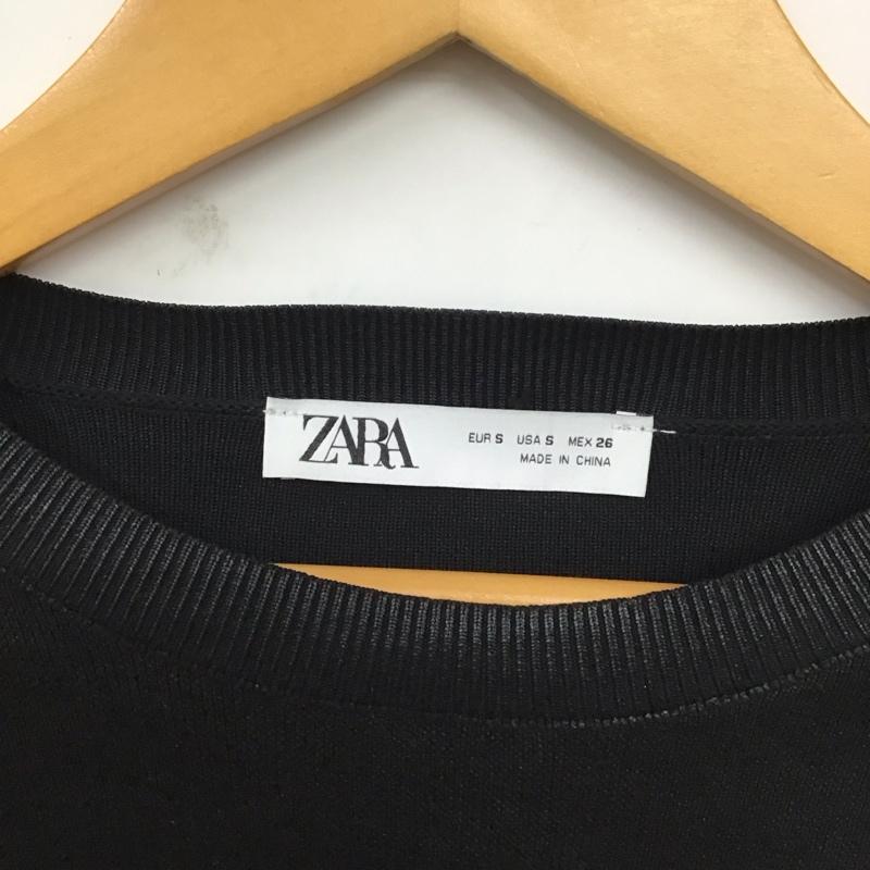 ザラ ZARA カットソー 長袖 2142 199 800 クルーネック クロップド丈 S 無地 黒 / ブラック / レディース USED 古着 中古 10129163