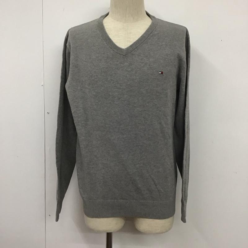 トミーヒルフィガー TOMMY HILFIGER ニット、セーター 長袖 長袖ニットカットソー ニット セーター Vネックニット L ロゴ、文字 灰 / グレー / メンズ USED 古着 中古 10109089