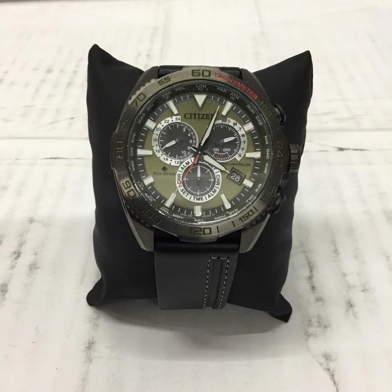 シチズン CITIZEN 腕時計 アナログ(クォーツ式) ECO DRIVE E660-R015192 ソーラー電波 箱有 ロゴ、文字 カーキ / カーキ / X 黒 / ブラック / メンズ USED 古着 中古 10106411