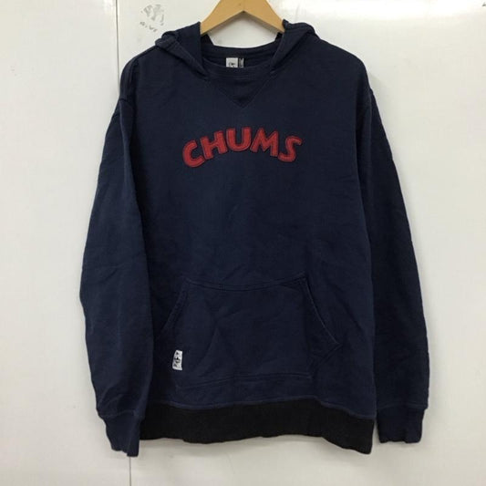 チャムス CHUMS パーカー 長袖 XL ロゴ、文字 紺 / ネイビー /  メンズ USED 古着 中古 10128498