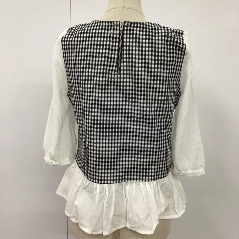 ページボーイ PAGEBOY カットソー 七分袖 FREE 無地 X チェック 白 / ホワイト / X 黒 / ブラック /  レディース USED 古着 中古 10114002