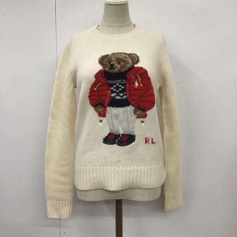 ポロラルフローレン POLO RALPH LAUREN ニット、セーター 長袖 長袖ニットカットソー ニット セーター クルーネックニット XS ロゴ、文字 白 / ホワイト /  レディース USED 古着 中古 10113758